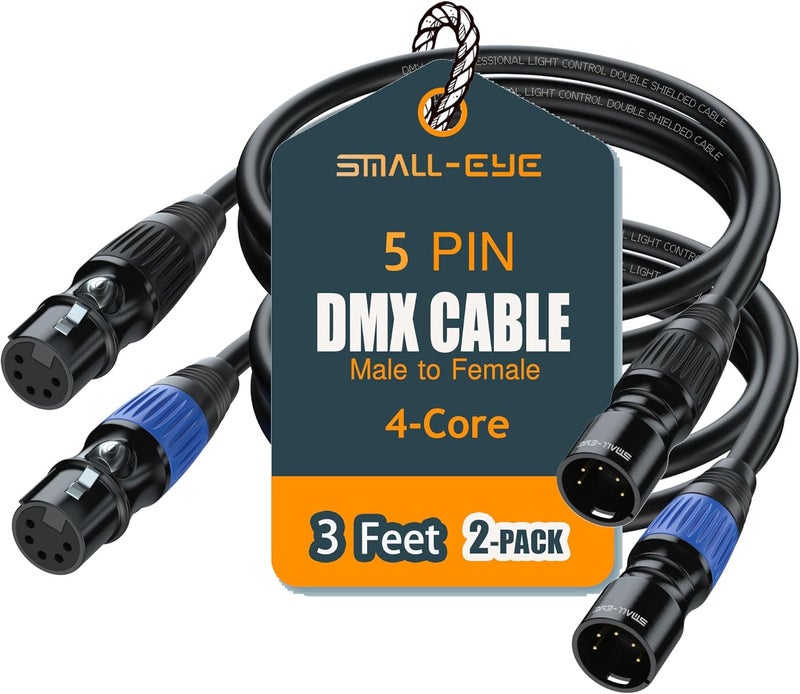 SMALL-EYE 5 Pin DMX Cable 3 ft 2-Pack – 4-Core Male to Female Stage Lighting Cable for DMX512 Controller, Multi-Color Coded (3') - Image 1